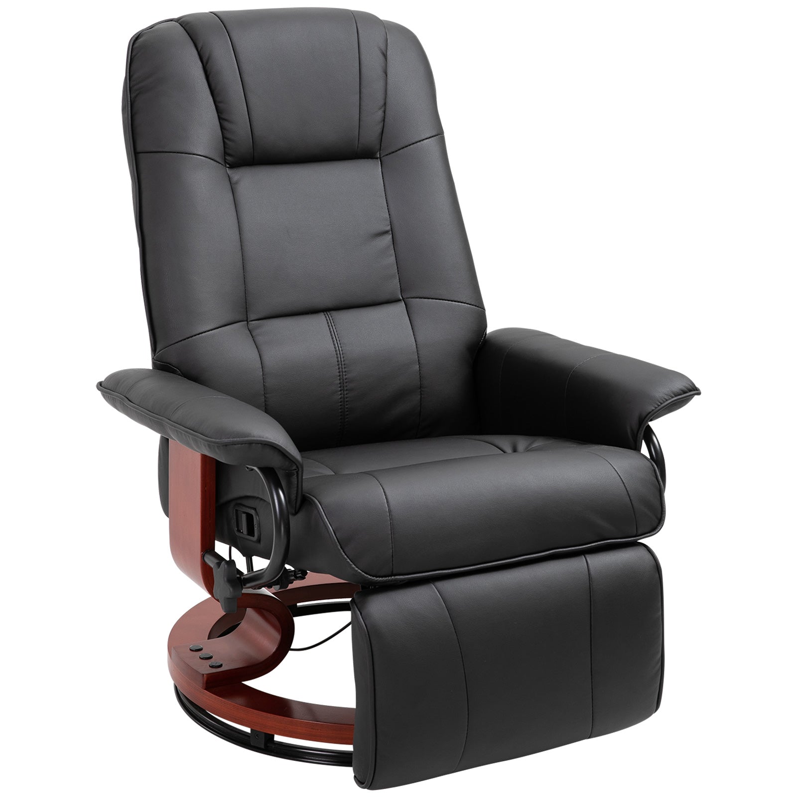HOMCOM 360° Swivel Recliner Chair with Footstool, Manual Recliner Armchair with Wooden Base, Faux Leather Upholstered Reclining Chair for Living Room, Bedroom, Office, Black